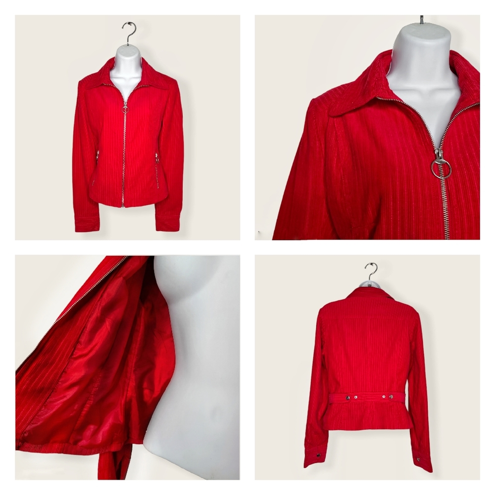 H&M | Red Lined Cotton Corduroy Zip Up Jacket | 6